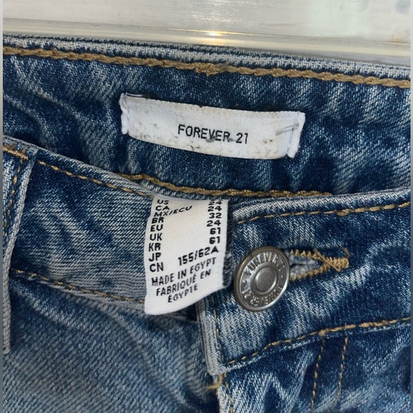 Forever21 High Rise Distressed Medium Wash Denim Shorts — 24 - Picture 4 of 6